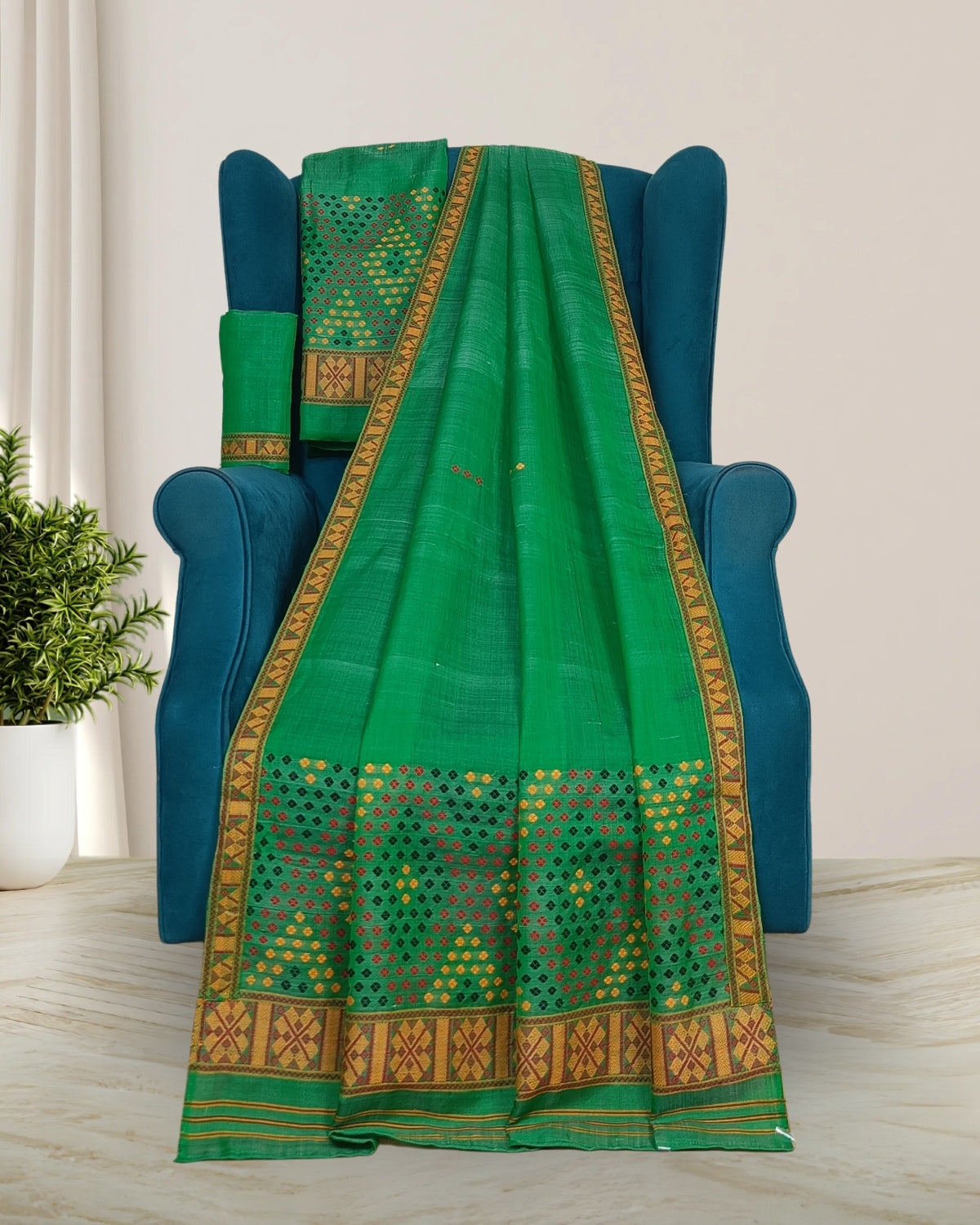 Semi nuni Mising mekhela sador-Green