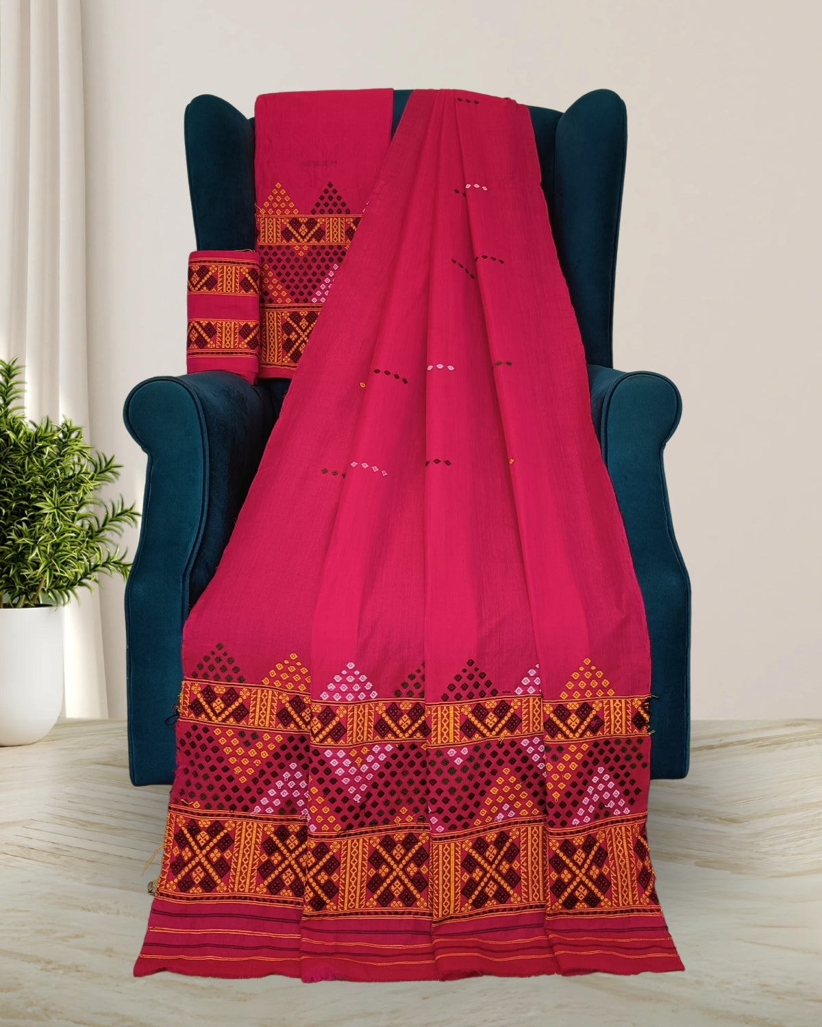 Padmini cotton Mising mekhela sador -Pink