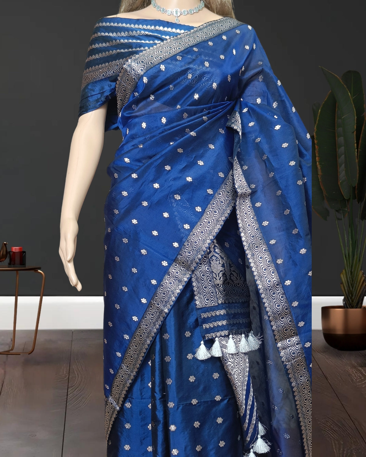 Raw mulberry silk mekhela sador - Midnight Blue