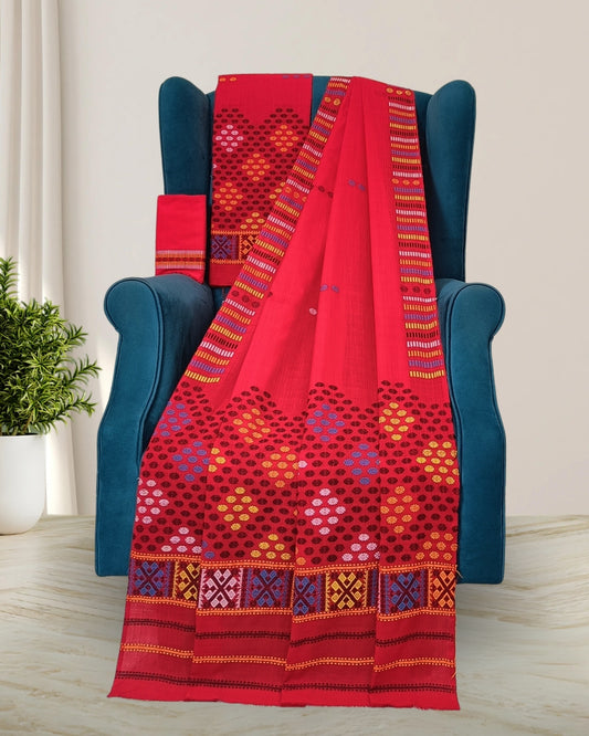 Padmini cotton Mising mekhela sador-Red