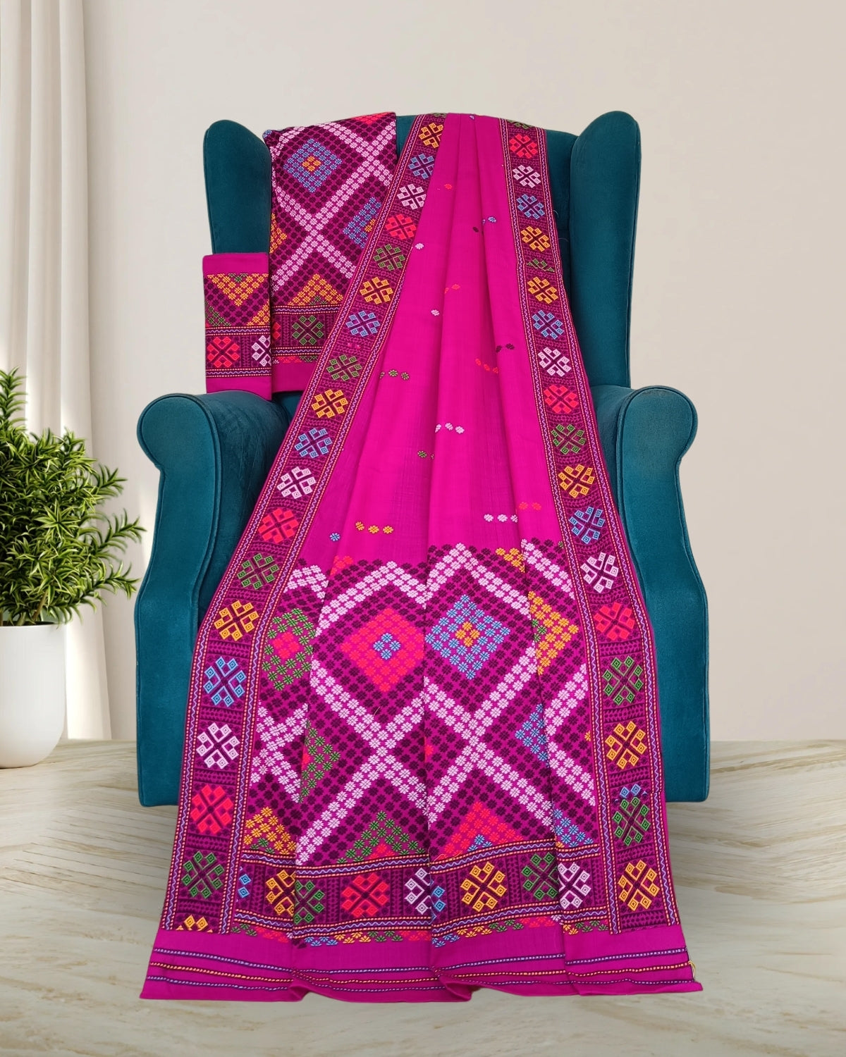 Rani pink padmini cotton Mising mekhela sador