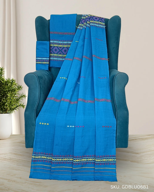 Gero design Mising mekhela chadar - Sky blue