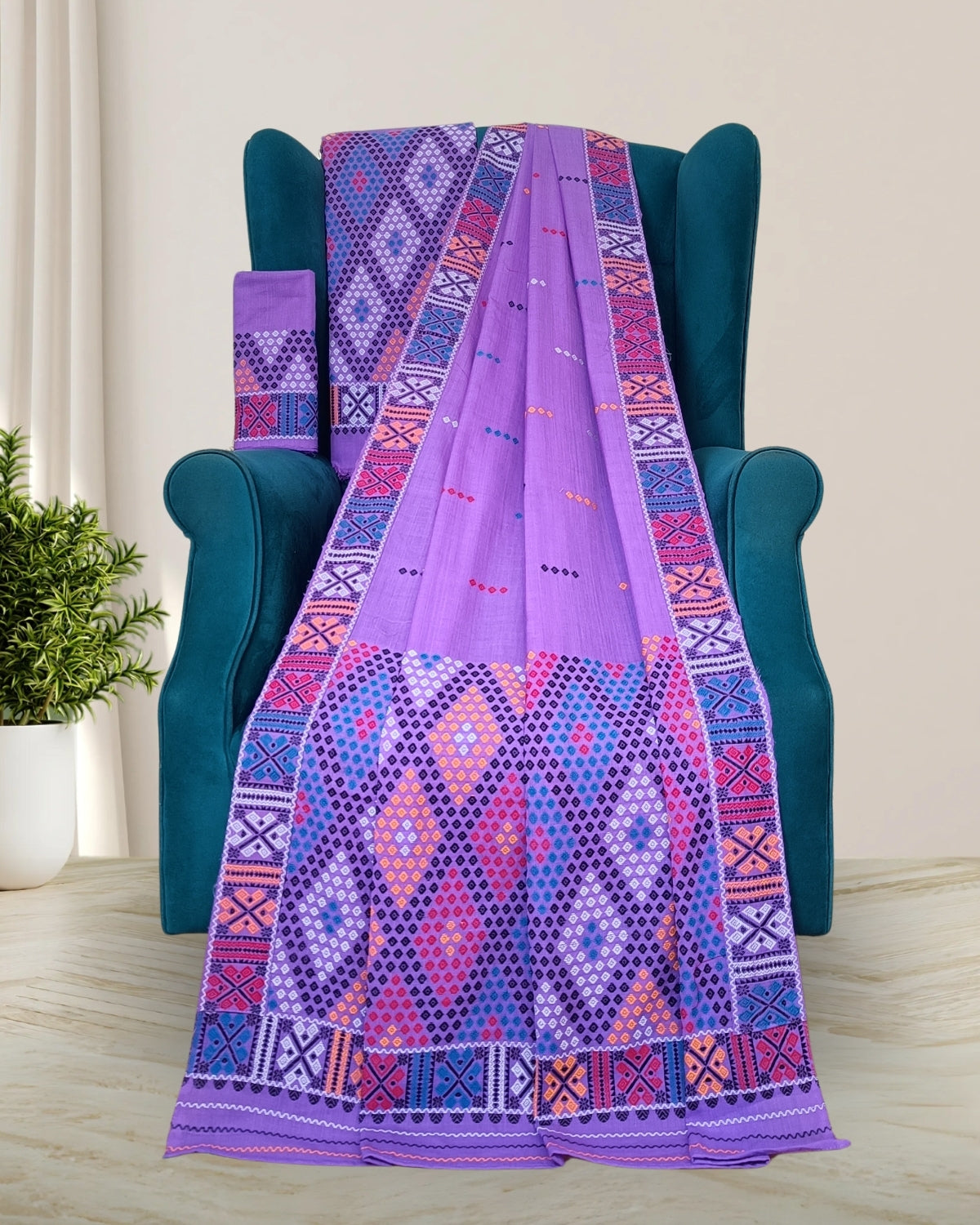 Violate padmini cotton Mising mekhela sador