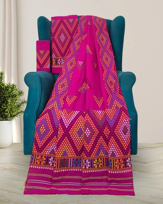 Pink padmini cotton Mising mekhela sador