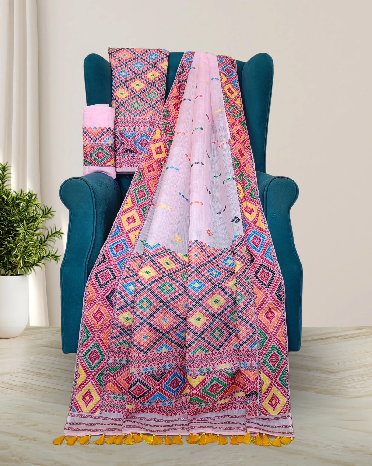Semi nuni Mising mekhela sador- DMC motifs