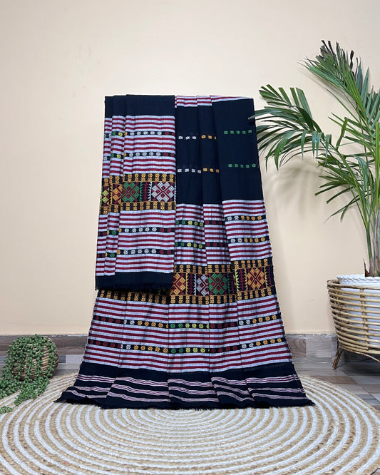 Ribi design Mising mekhela sador -Black