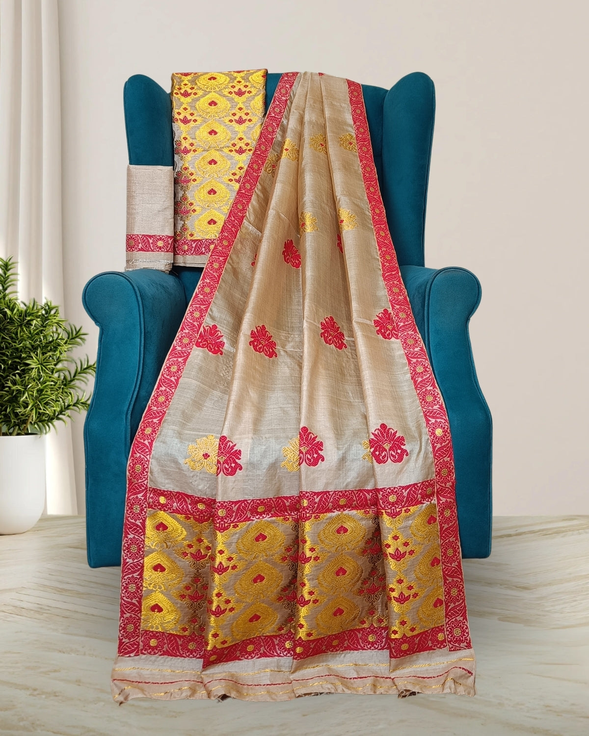 Pure tussar silk mekhela sador - Guna work