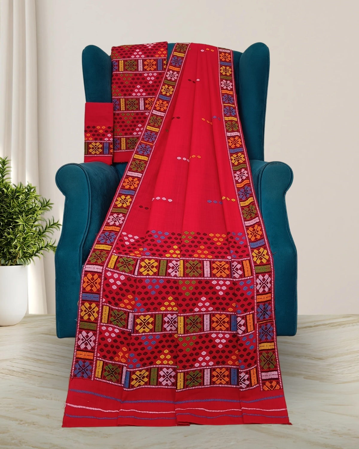 Red padmini cotton Mising mekhela sador