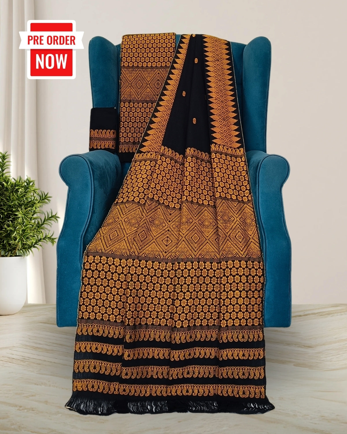 Black padmini cotton mekhela sador with designer motifs