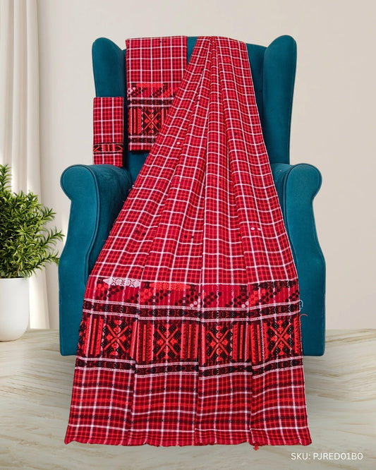 Pajok design Mising mekhela sador - Red