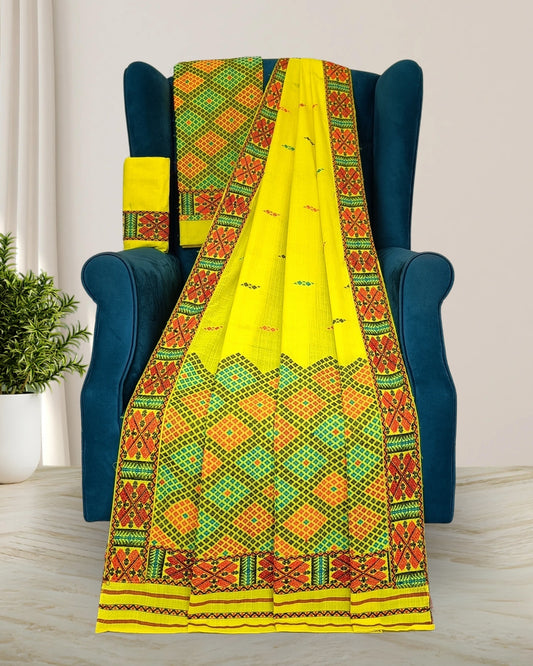 Yellow padmini coton Mising mekhela sador