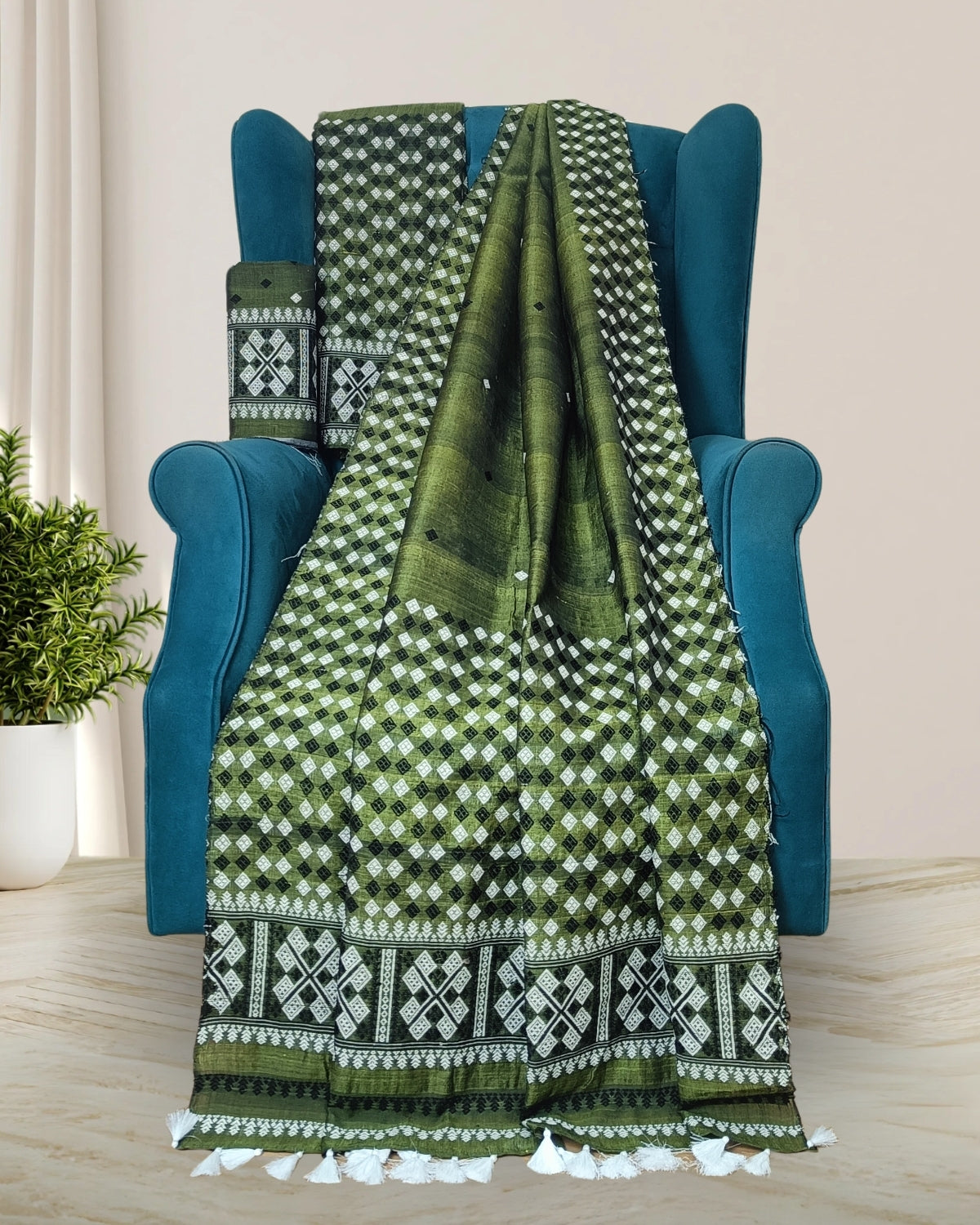 Dyed semi nuni Mising mekhela sador - Eri silk work