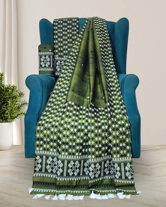 Dyed semi nuni Mising mekhela sador - Eri silk work