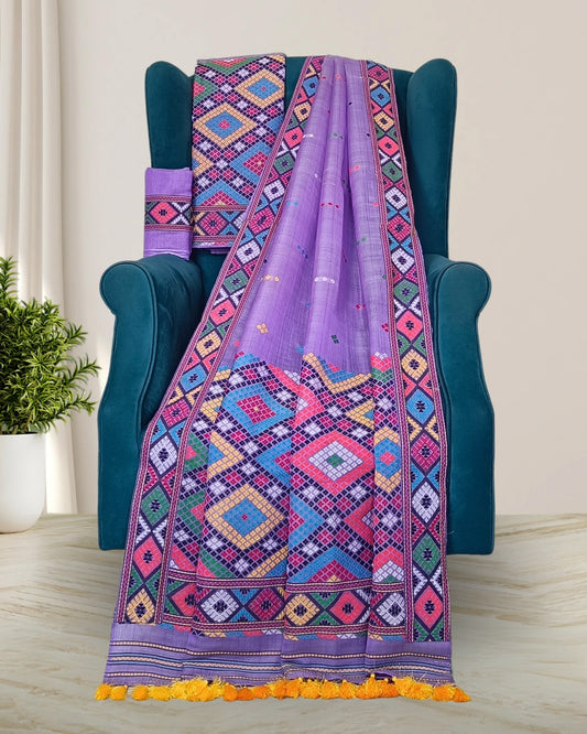 Lavender semi nuni Mising mekhela sador