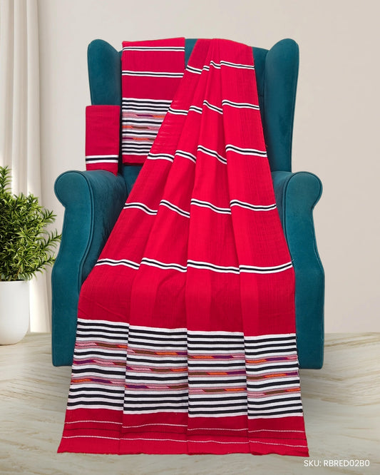 Ribi design Mising mekhela chadar - Red