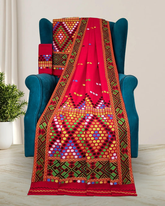 Red padmini cotton Mising mekhela sador