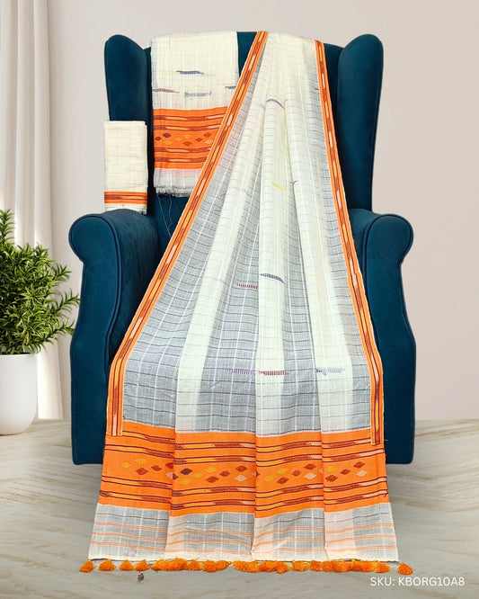 Semi nuni Mising mekhela sador - Orange kesh bosa