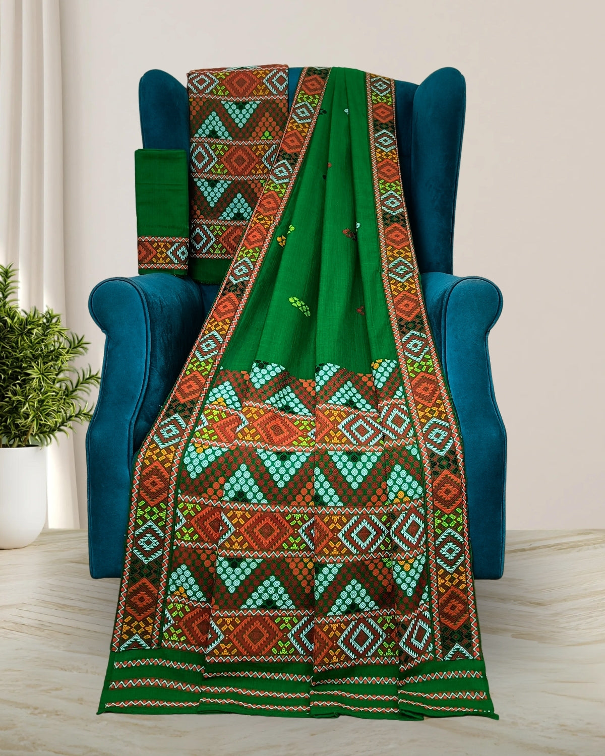 Green padmini cotton Mising mekhela sador