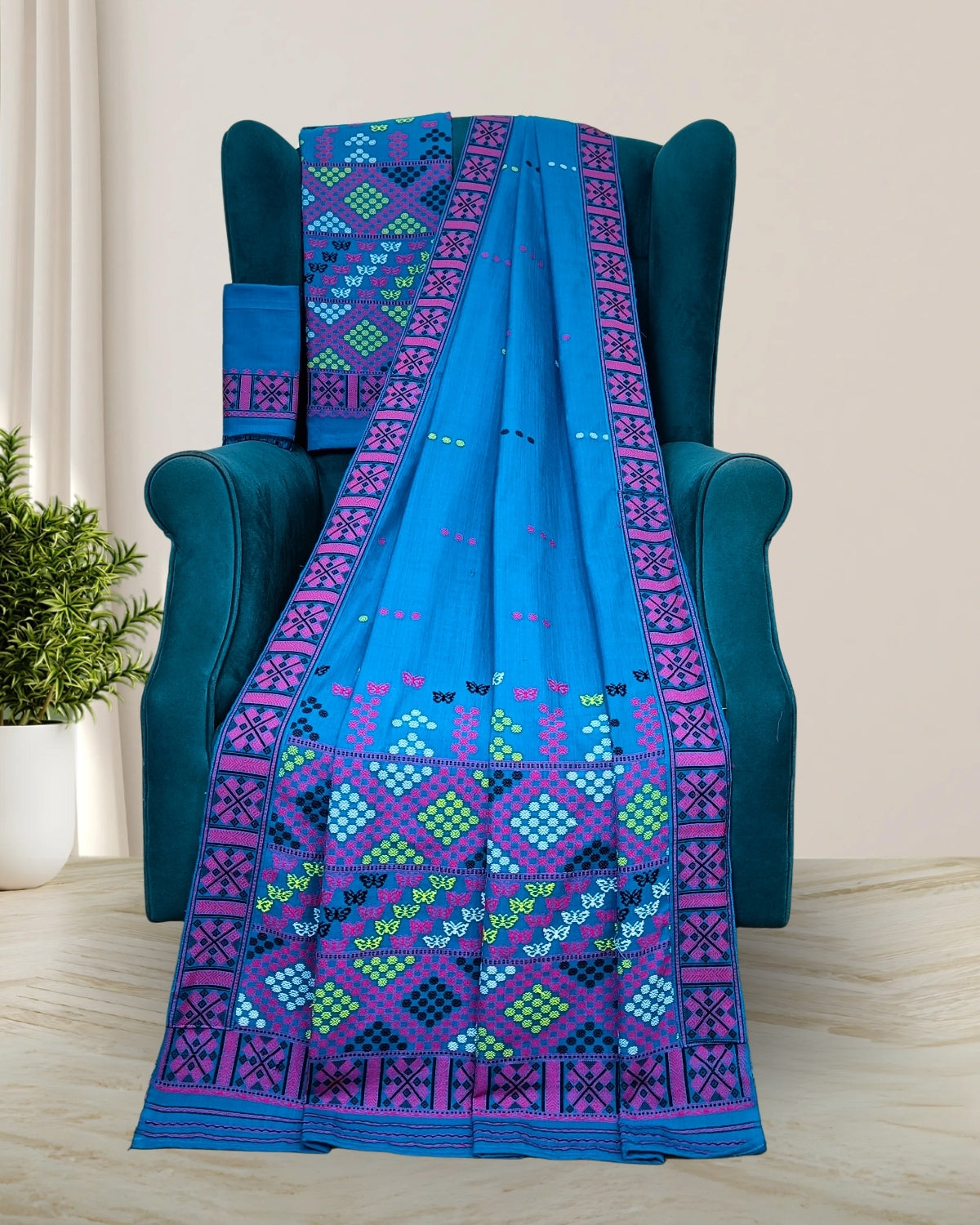 Blue padmini cotton Mising mekhela sador