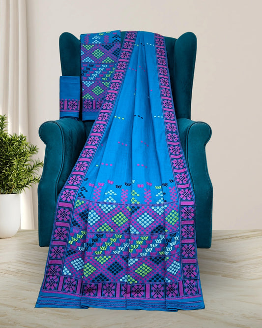 Blue padmini cotton Mising mekhela sador