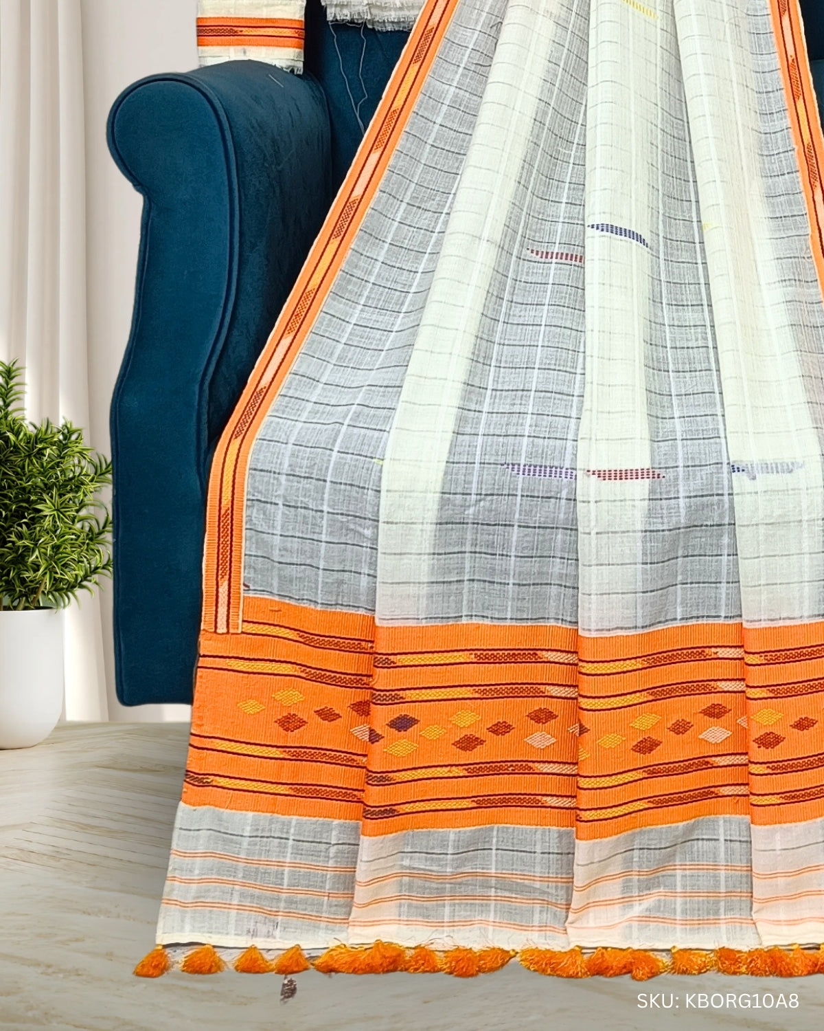 Semi nuni Mising mekhela sador - Orange kesh bosa