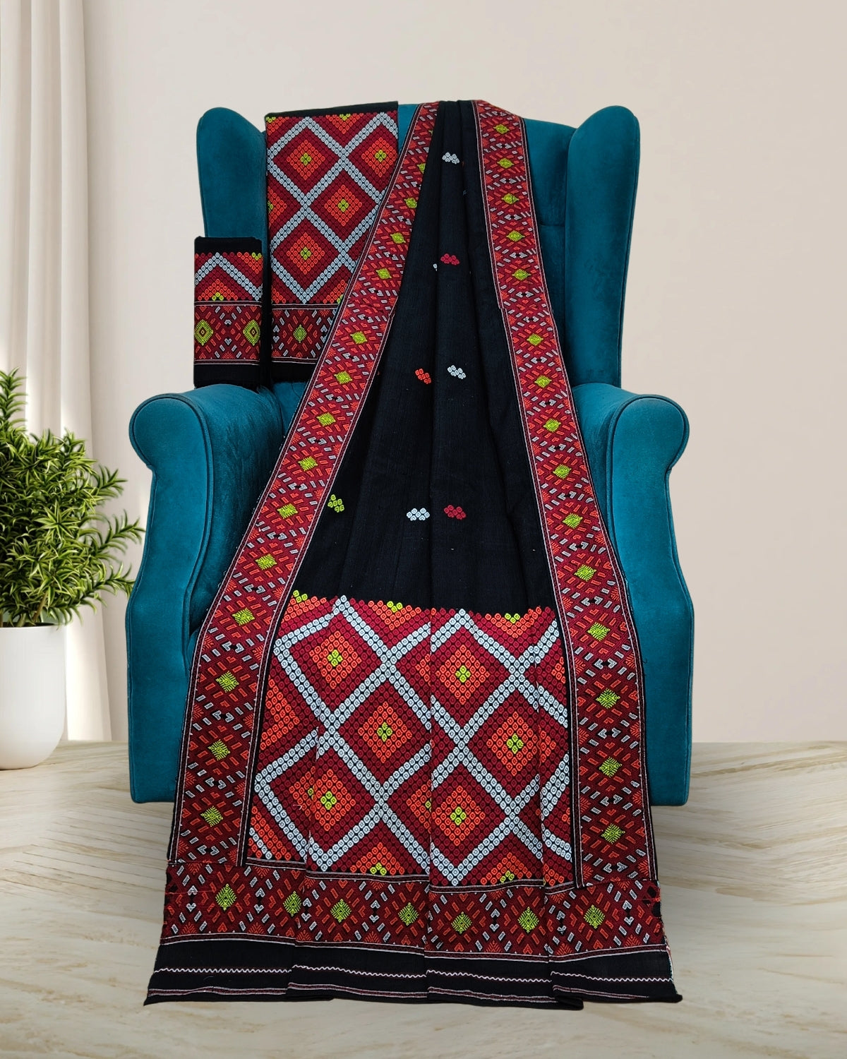 Black padmini cotton Mising mekhela sador