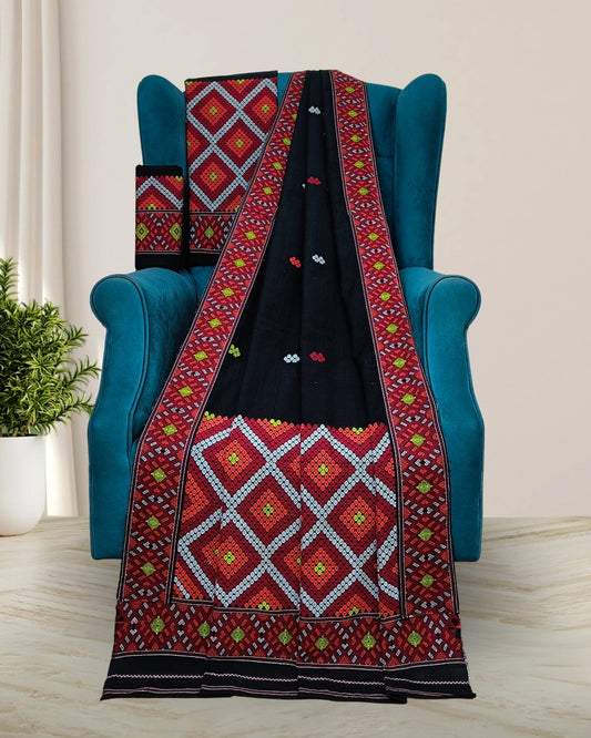 Black padmini cotton Mising mekhela sador