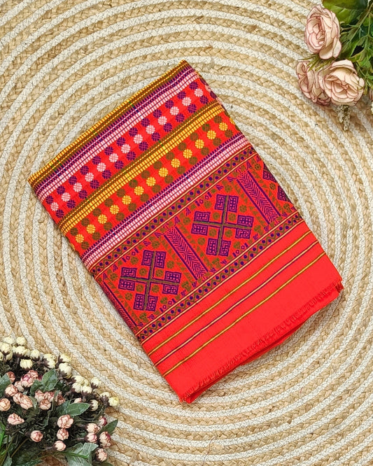 Gaseng design padmini cotton Mising mekhela sador - Orange