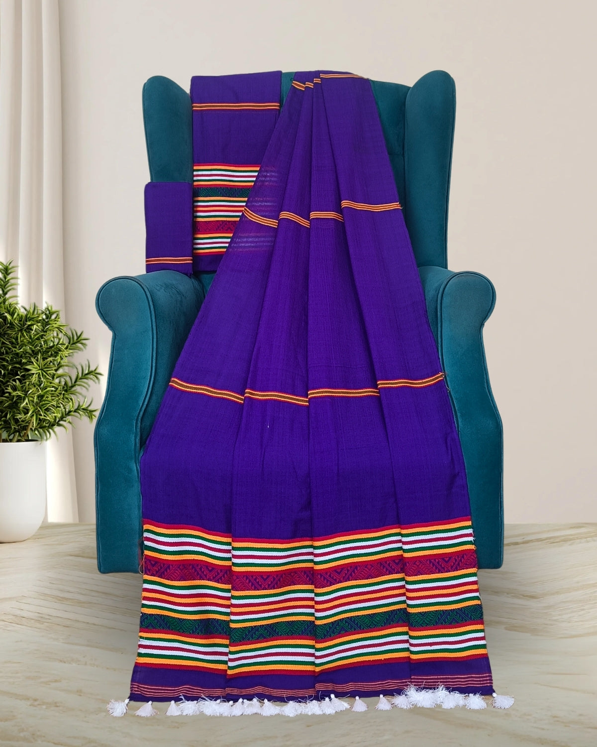 Ribi design Mising mekhela sador - Purple