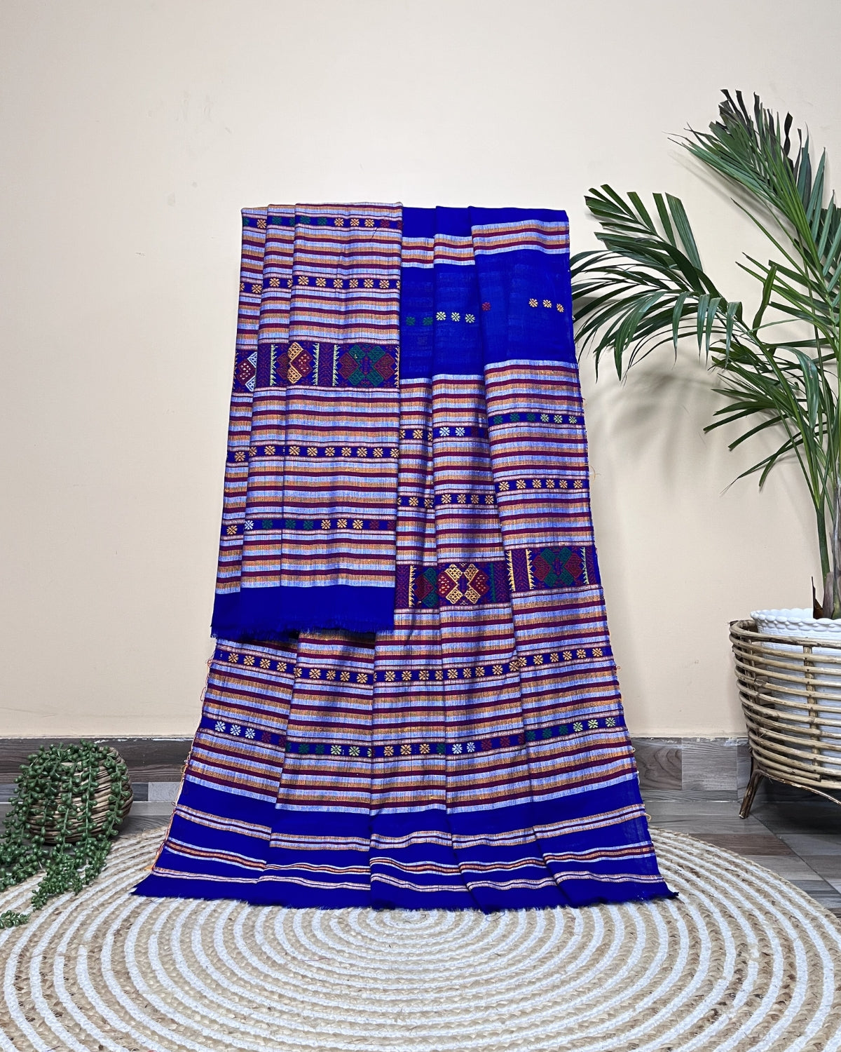 Ribi design Mising mekhela sador -Royal blue