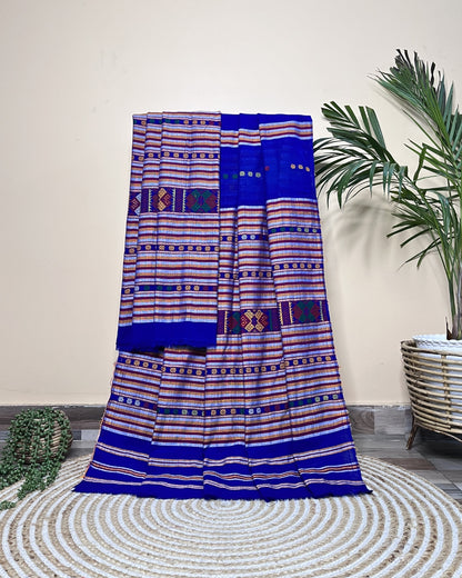 Ribi design Mising mekhela sador -Royal blue