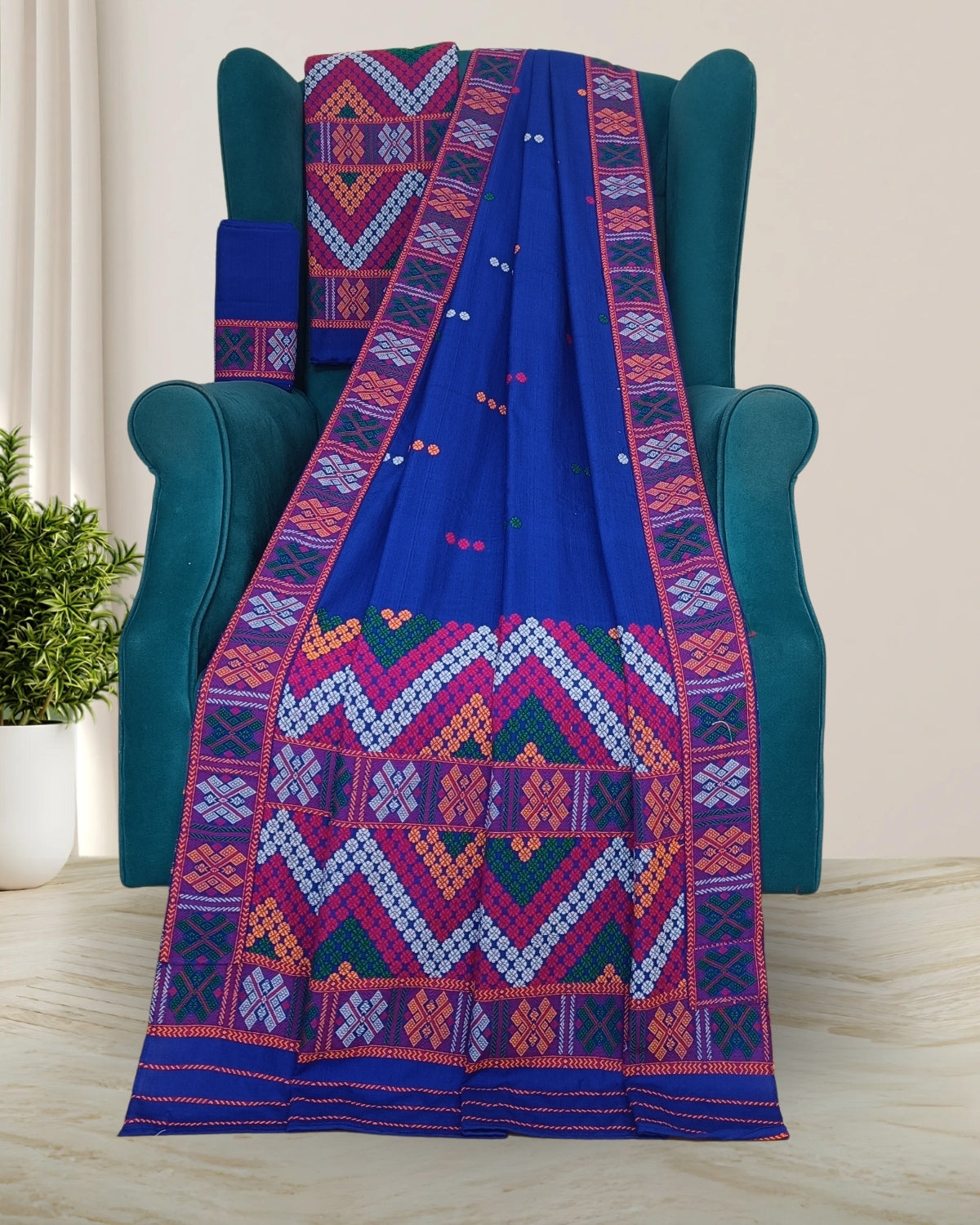 Royal blue padmini cotton Mising mekhela sador