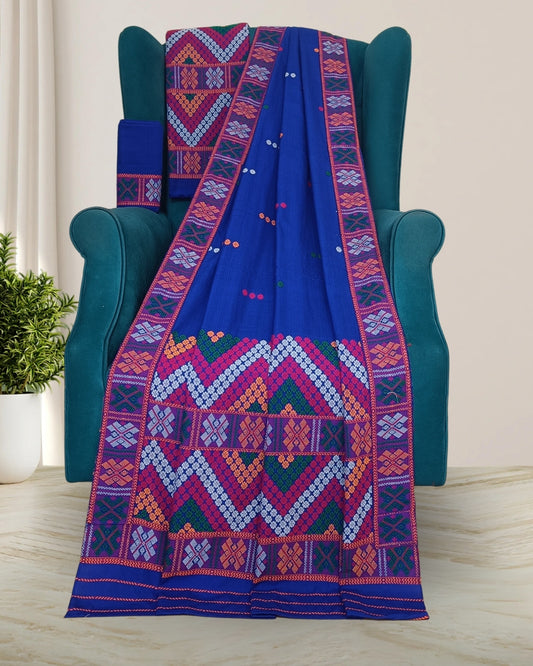 Royal blue padmini cotton Mising mekhela sador