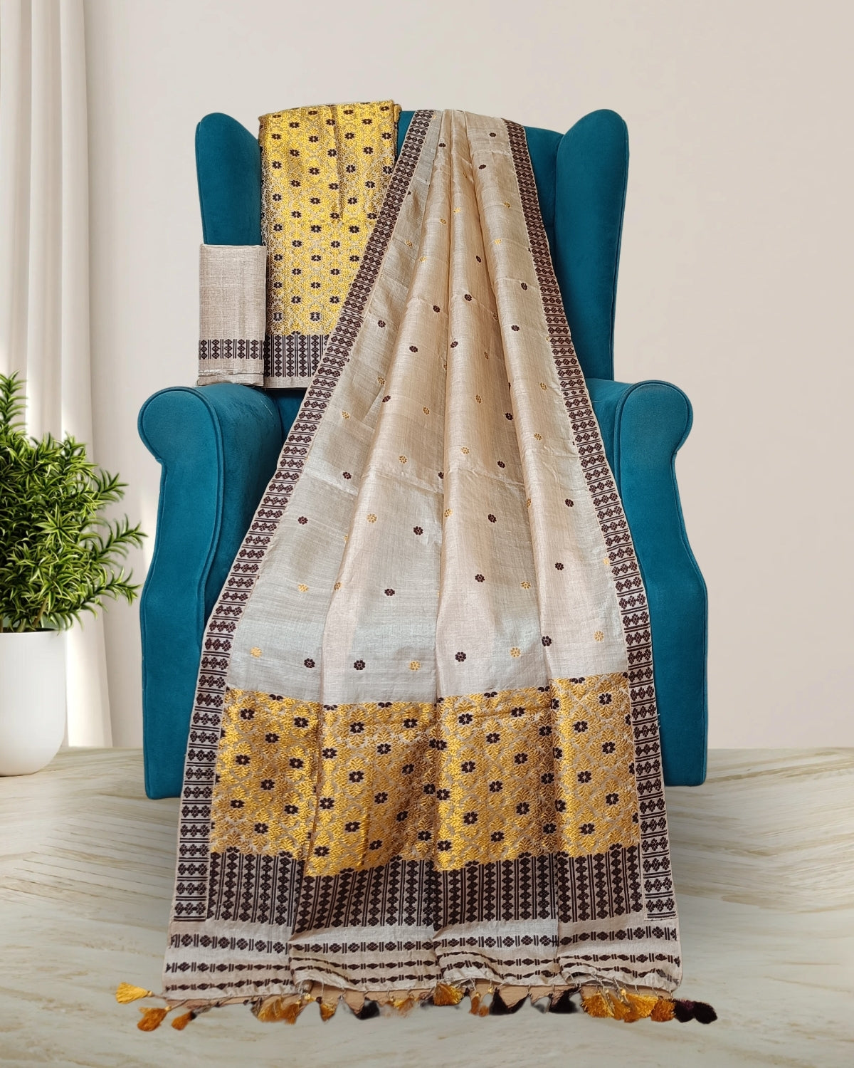 Pure tussar silk mekhela sador - Guna work