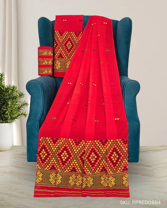 Red padmini cotton Mising mekhela sador