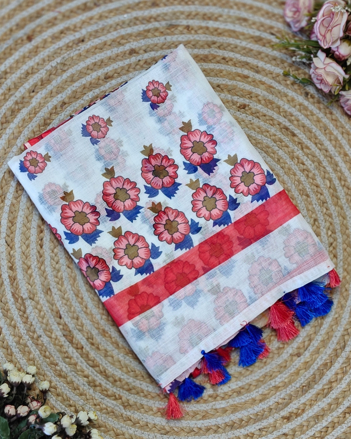 Floral printed linen set - White