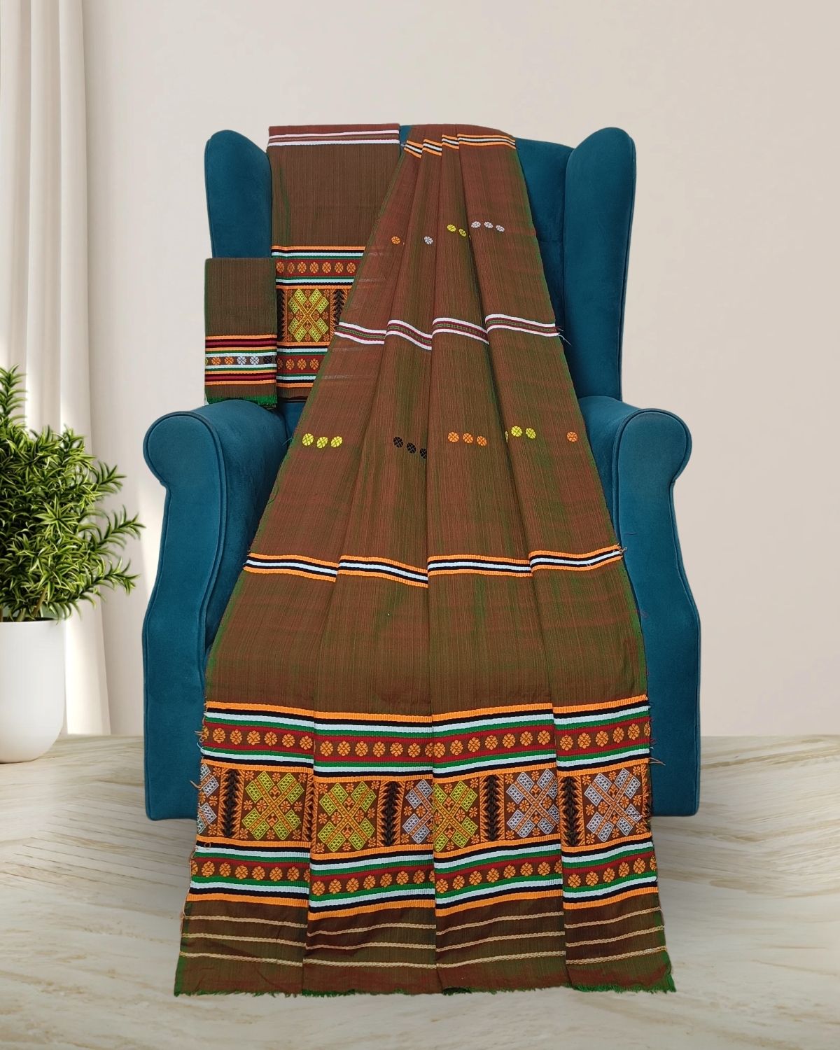 Ribi design Mising mekhela sador - Red