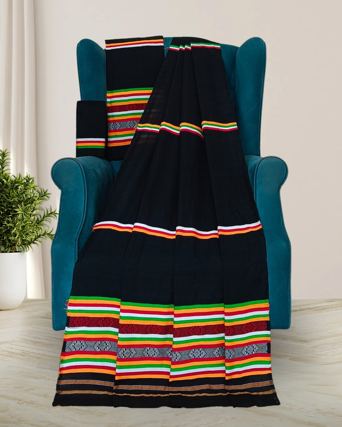 Ribi design Mising mekhela sador - Black