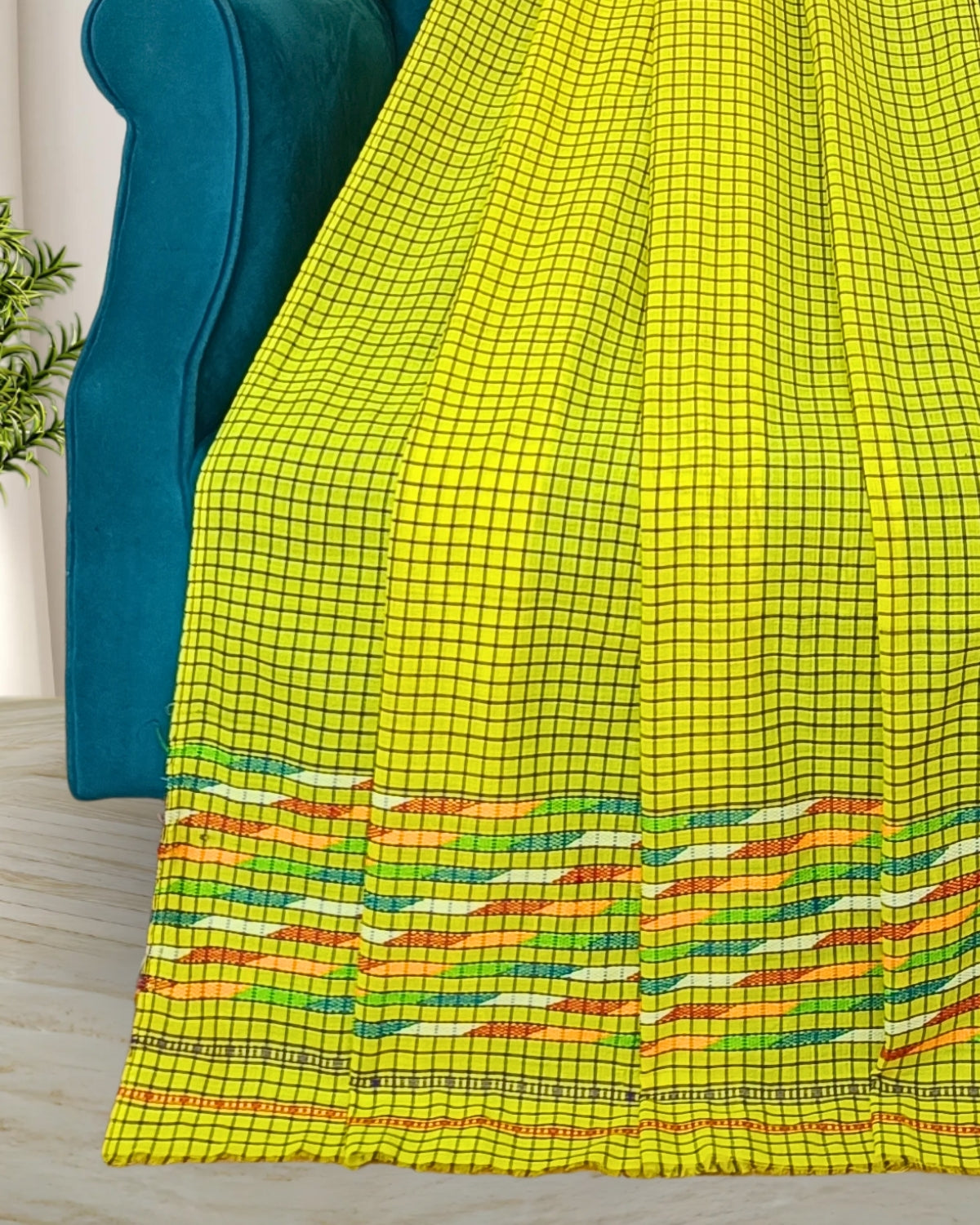 Pajok design Mising mekhela sador - Yellow