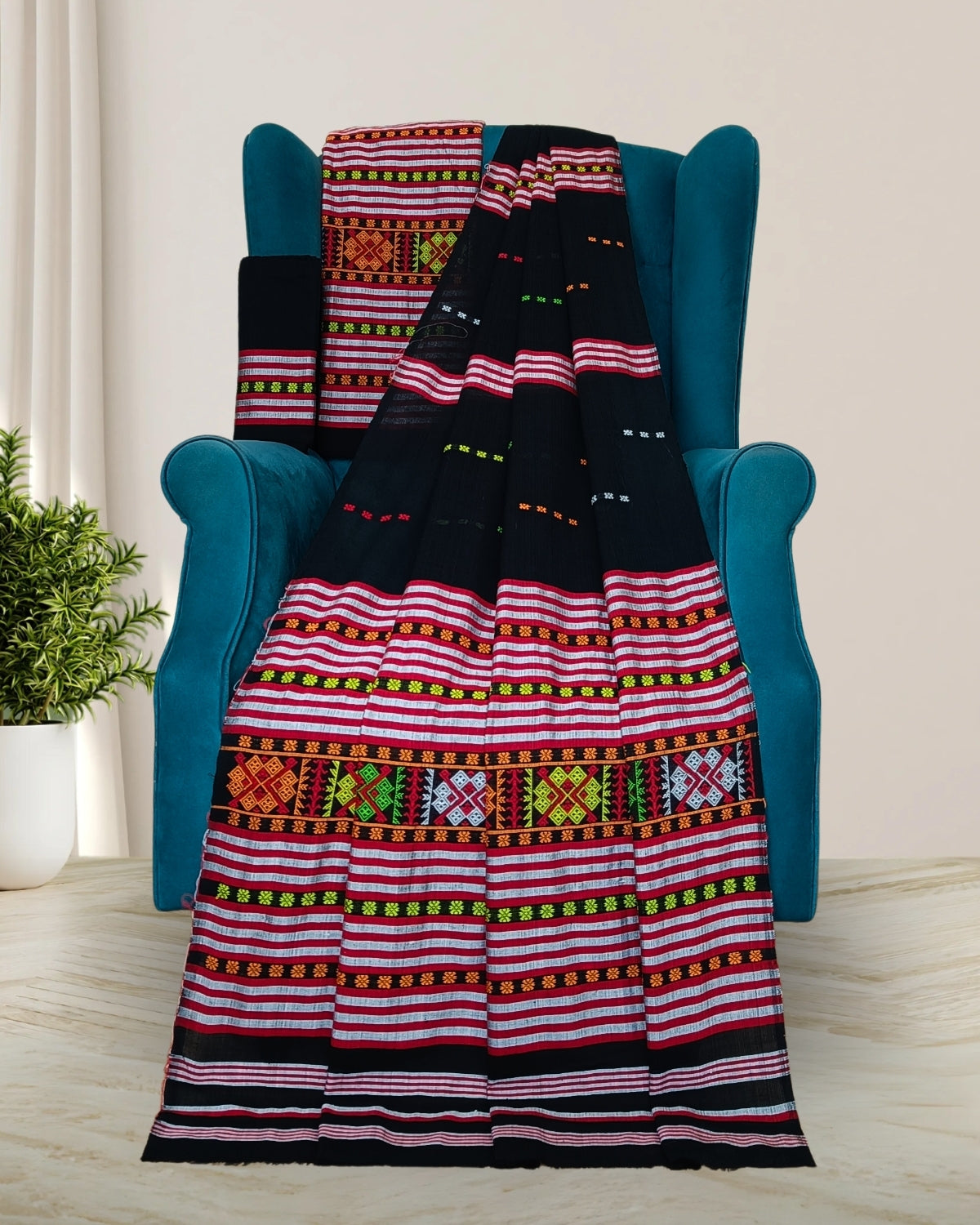 Ribi design Mising mekhela sador - Black