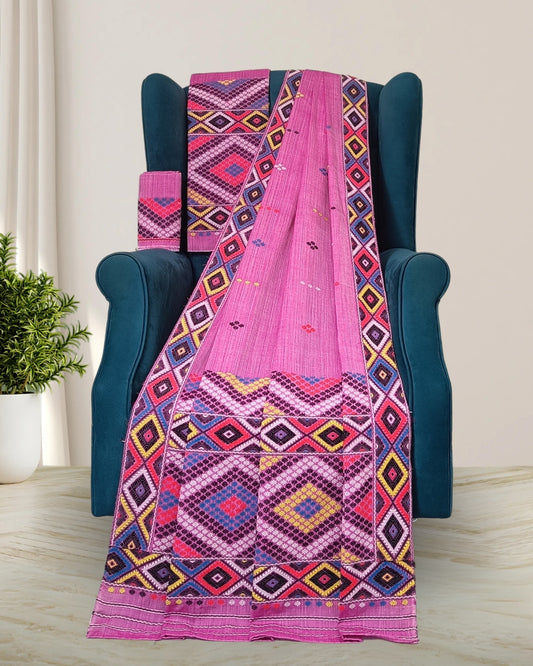 Padmini cotton Mising mekhela sador-Pink
