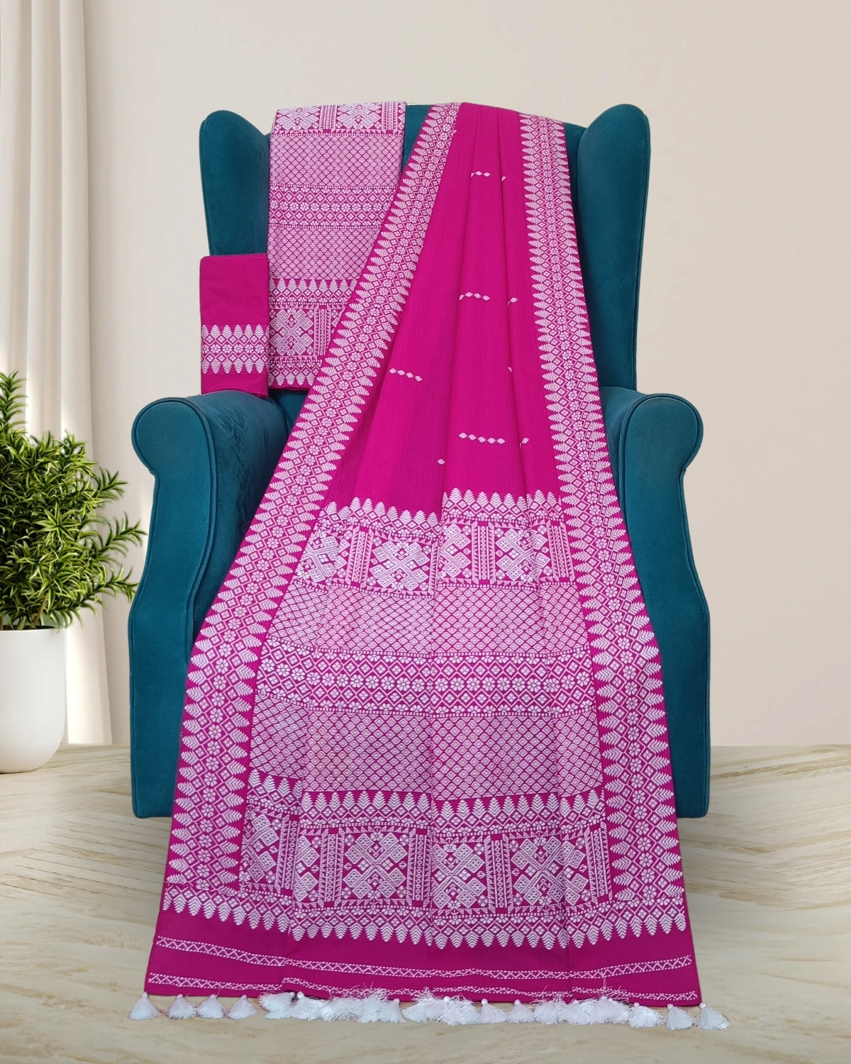 Rani pink padmini cotton Mising mekhela sador
