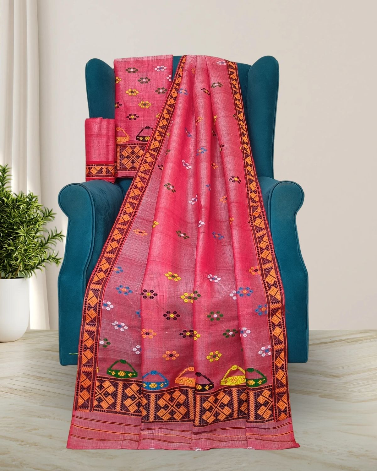 Semi nuni Mising mekhela sador - Red