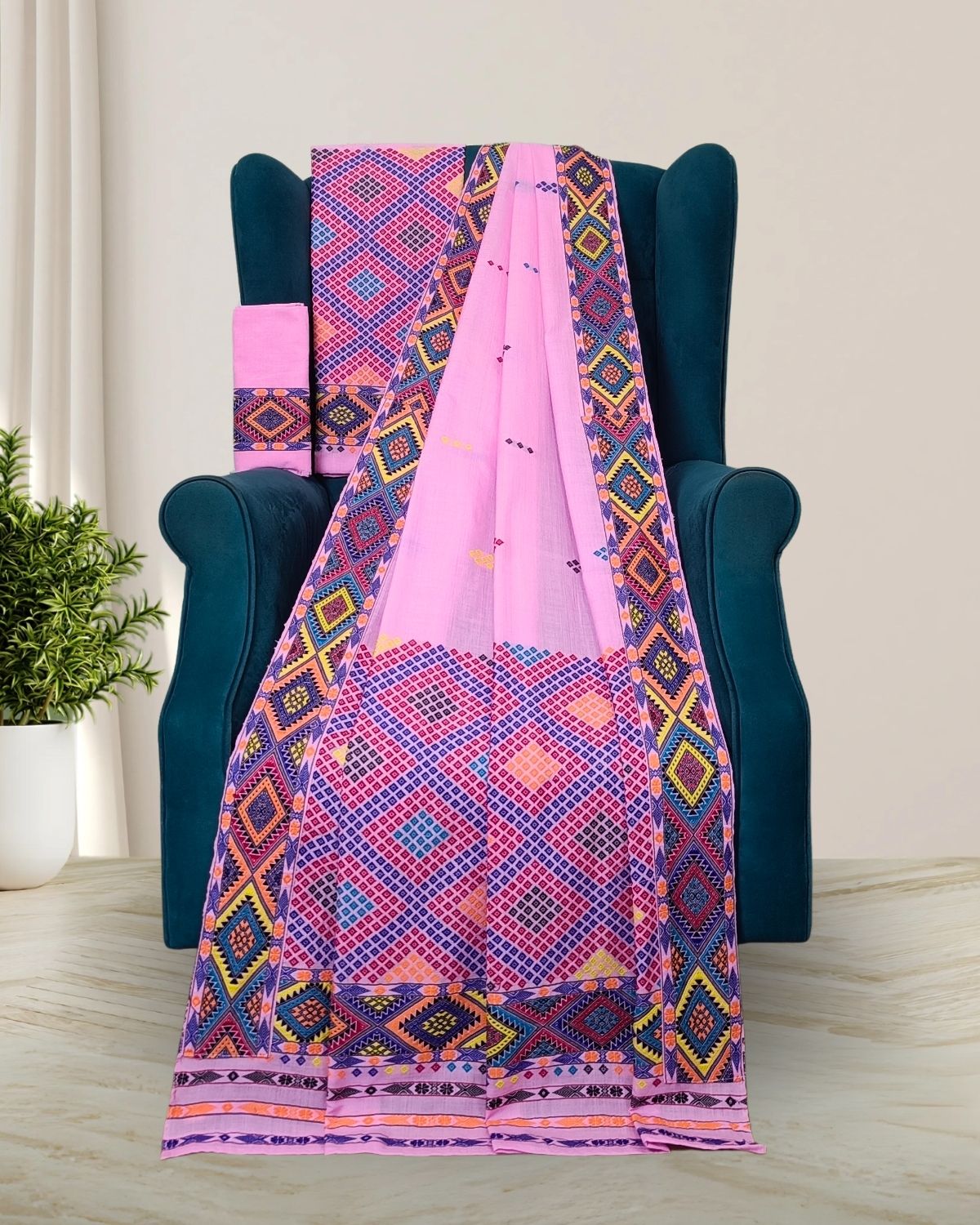 Rani pink padmini cotton Mising mekhela sador