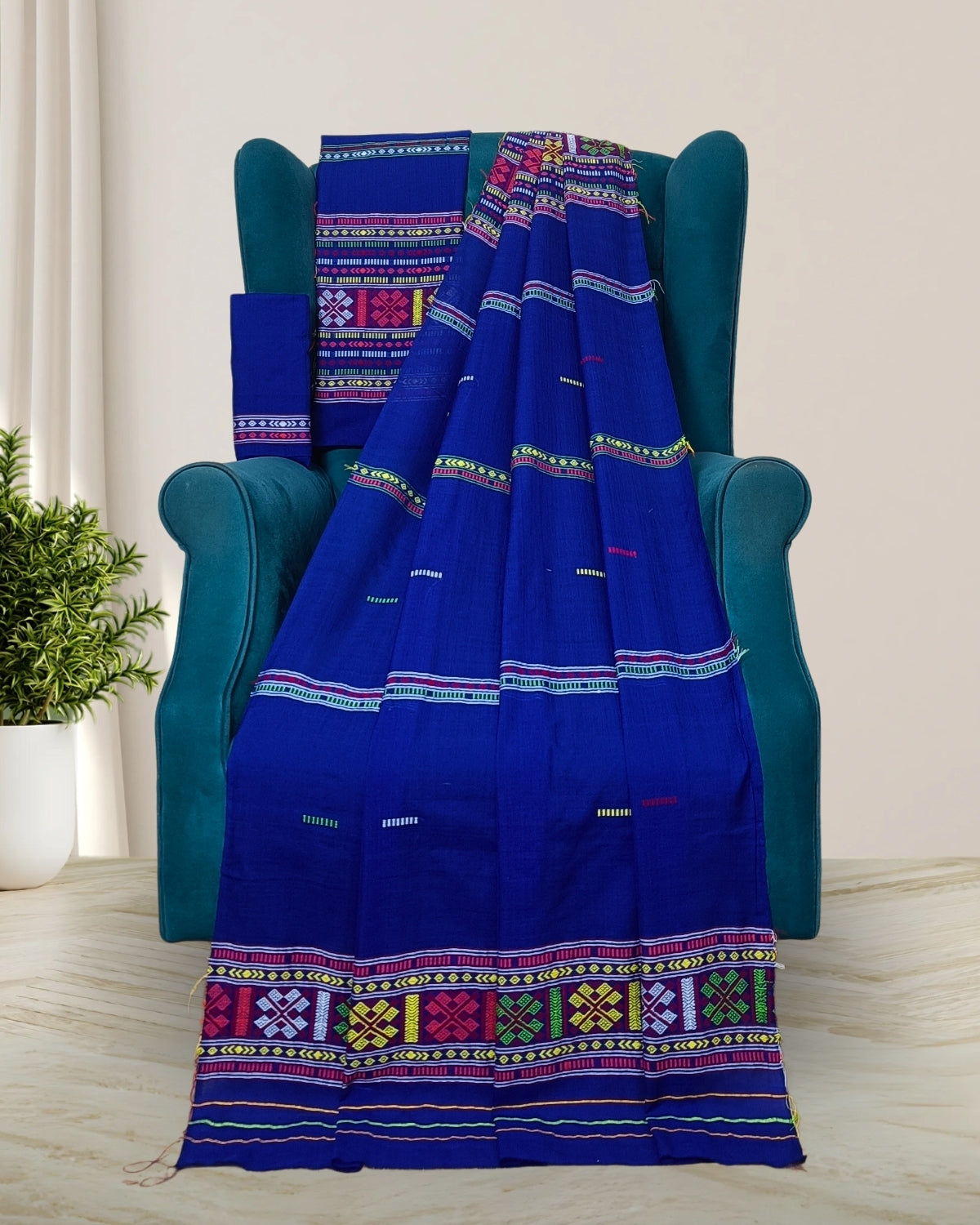 Gero design Mising mekhela sador - Royal blue
