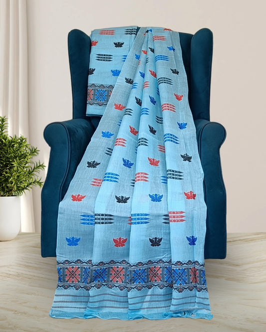 Butterfly design semi nuni mekhela sador- Sky blue