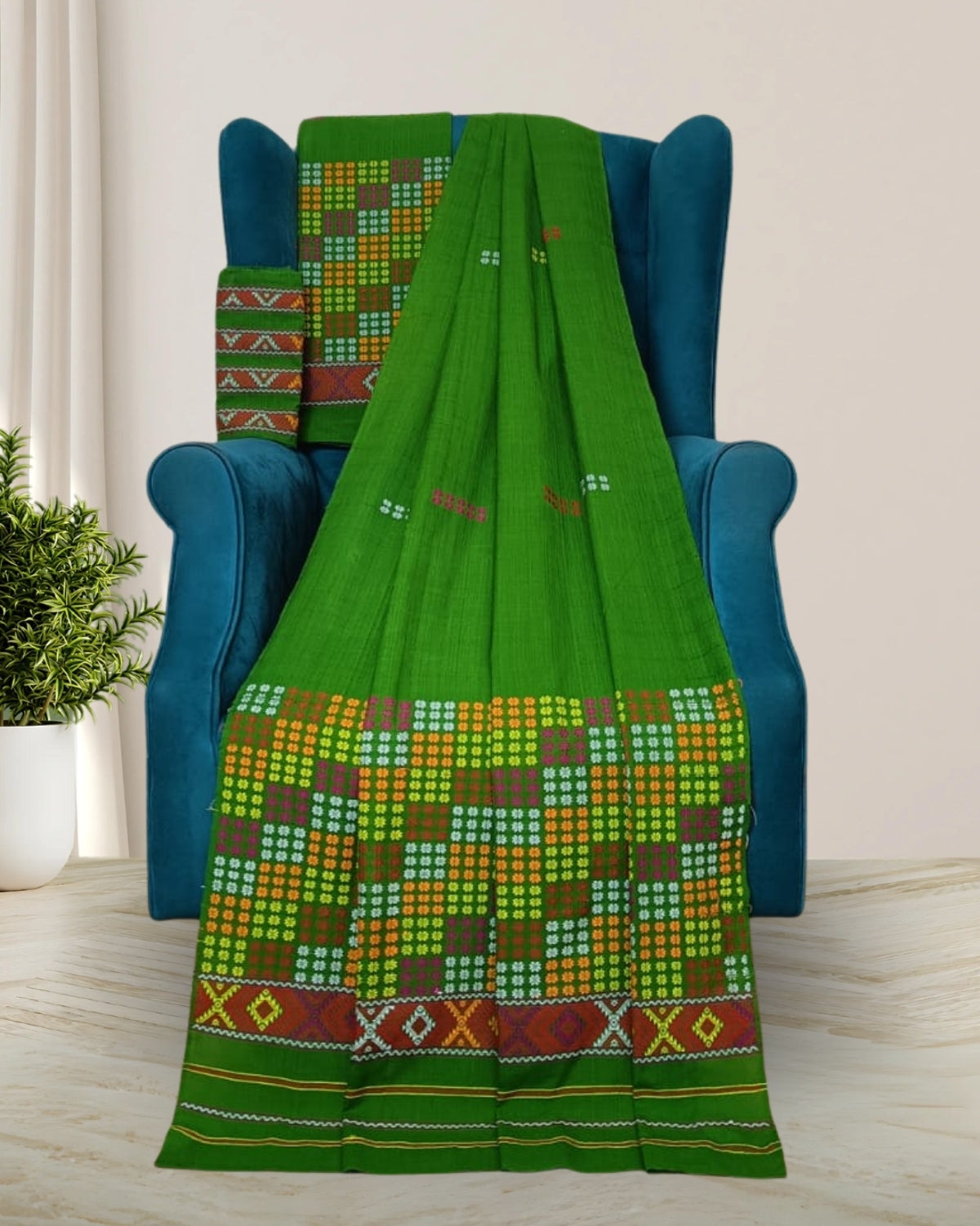 Padmini cotton Mising mekhela sador -Green