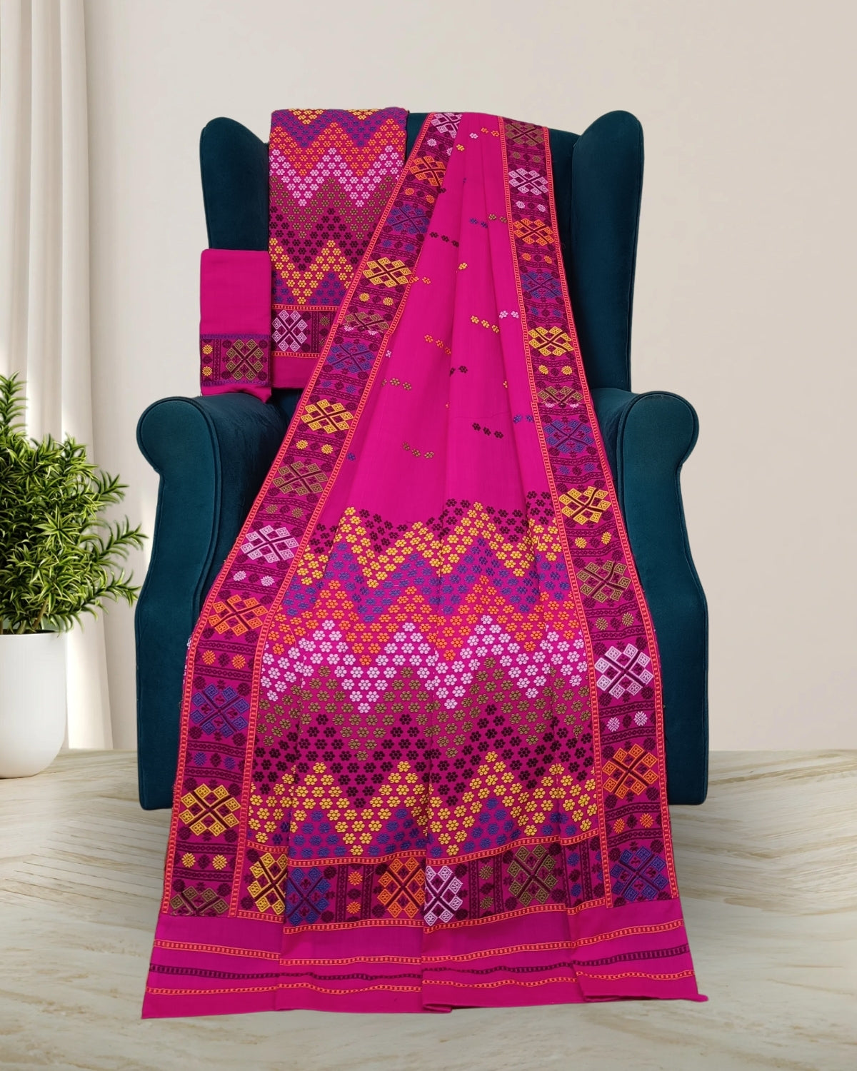 Rani pink padmini cotton Mising mekhela sador