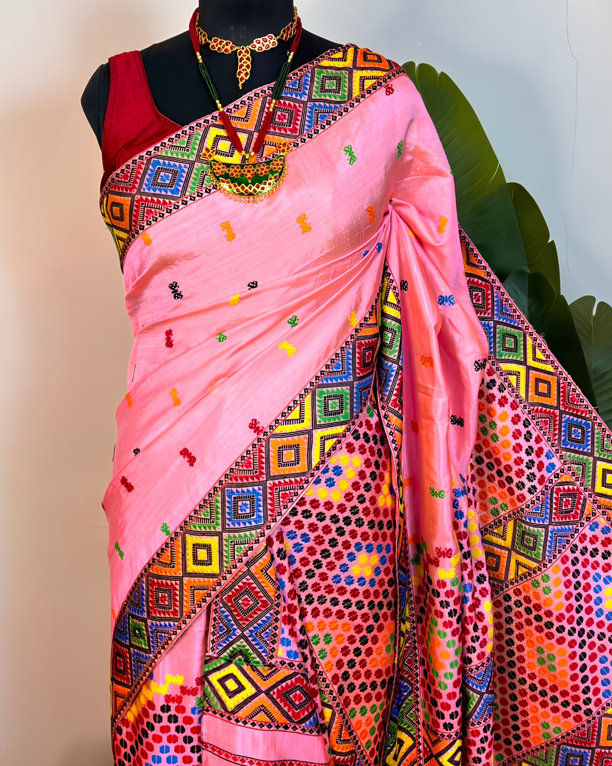 Tussar silk by Assam paat Mising mekhela sador - DMC motifs