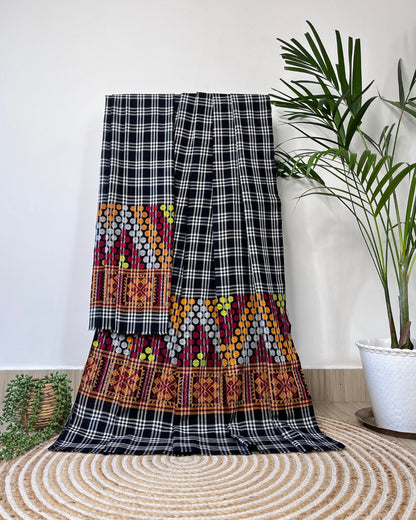 Pajok design Mising mekhela sador-Black